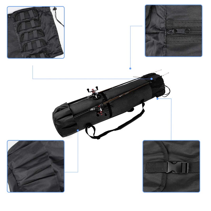 Allnice Sturdy Canvas Fishing Rod & Reel Organizer Bag Travel Carry Case Bag- Holds 5 Poles & Tackle (Black) - Image 3